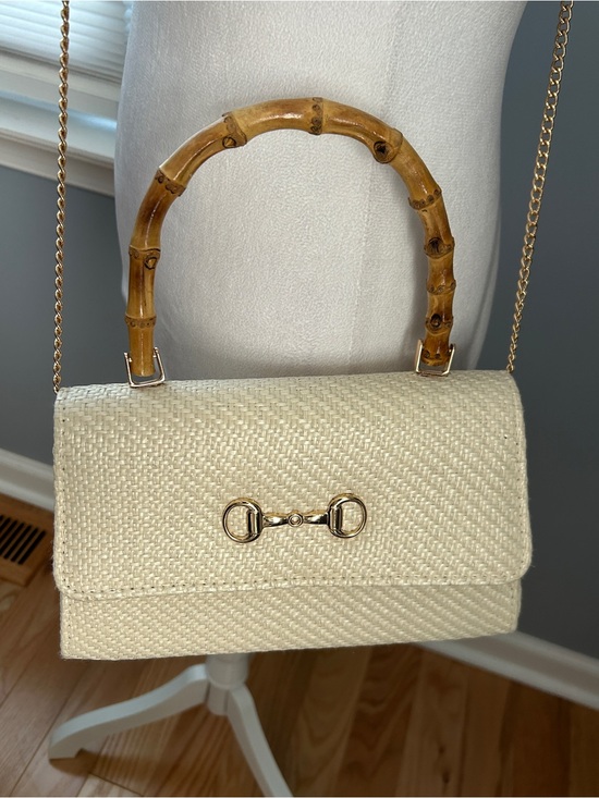 Tommy Bahama Handbags - Tommy Bahama Straw Purse Bamboo Top Handle Bag Horsebit Chain Crossbody